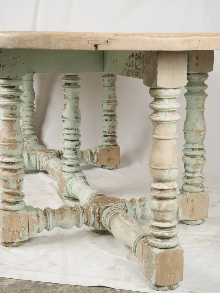 Large Early 20th-Century Oak Dining Table w/ Baluster Legs & mint green patina - 90¼"