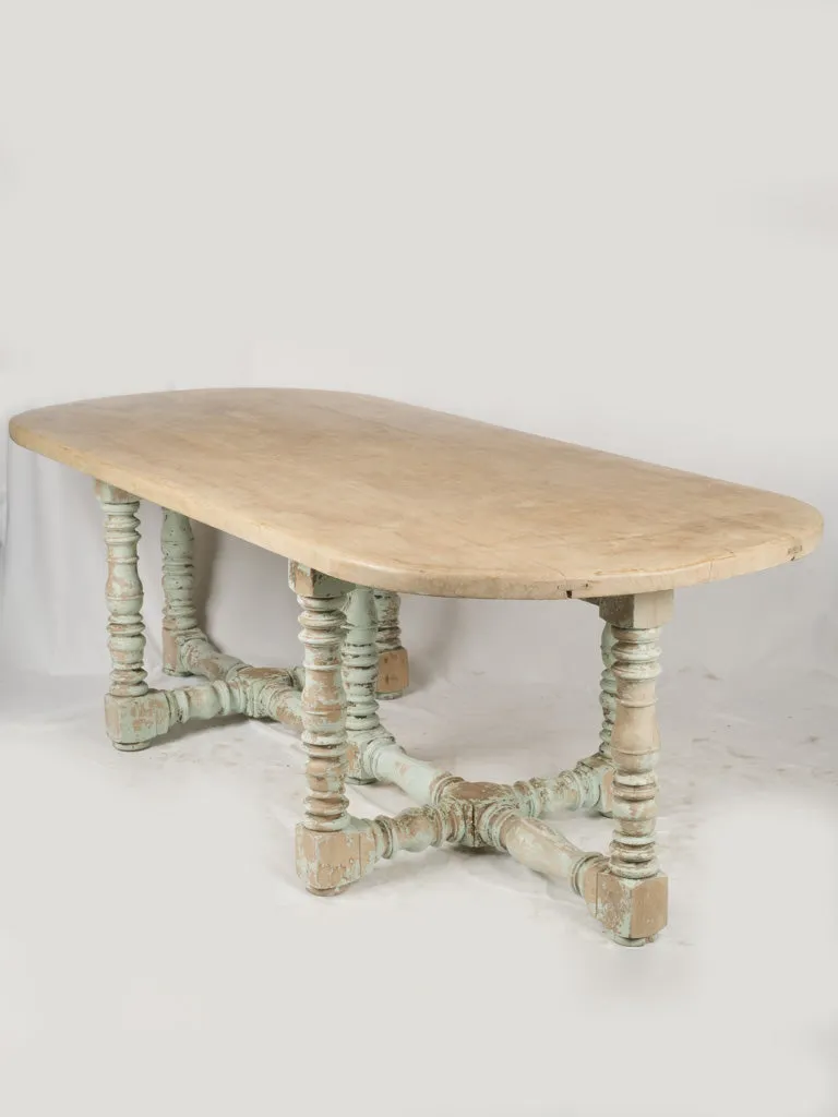 Large Early 20th-Century Oak Dining Table w/ Baluster Legs & mint green patina - 90¼"