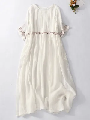 Loose Textured Tunic Dress with Embroidered Accents for Summer Days