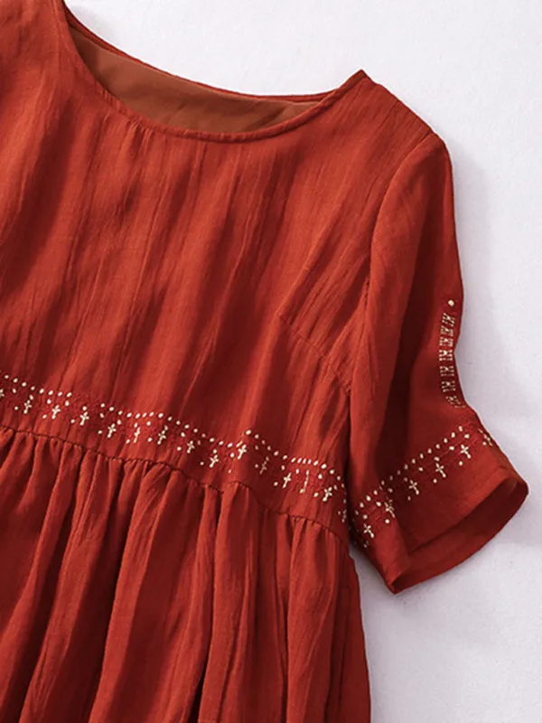 Loose Textured Tunic Dress with Embroidered Accents for Summer Days