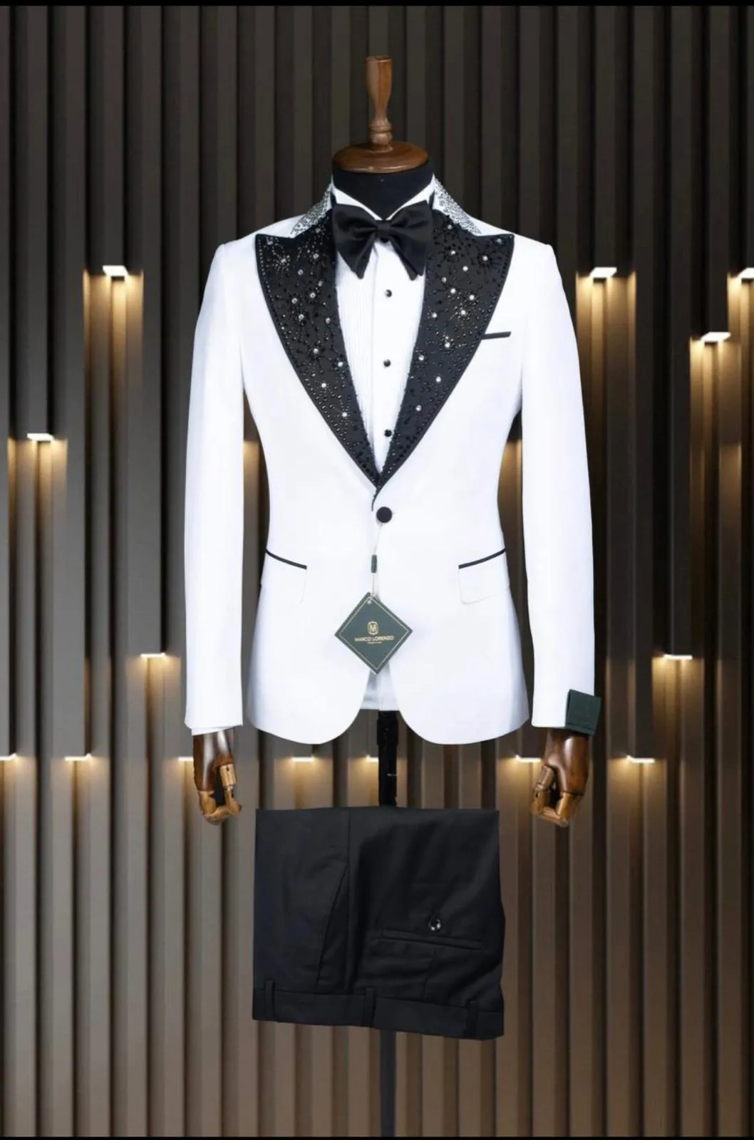 Marco Lorenzo Premium Fabric White Stud Collar Ultra Slim Fit Suit