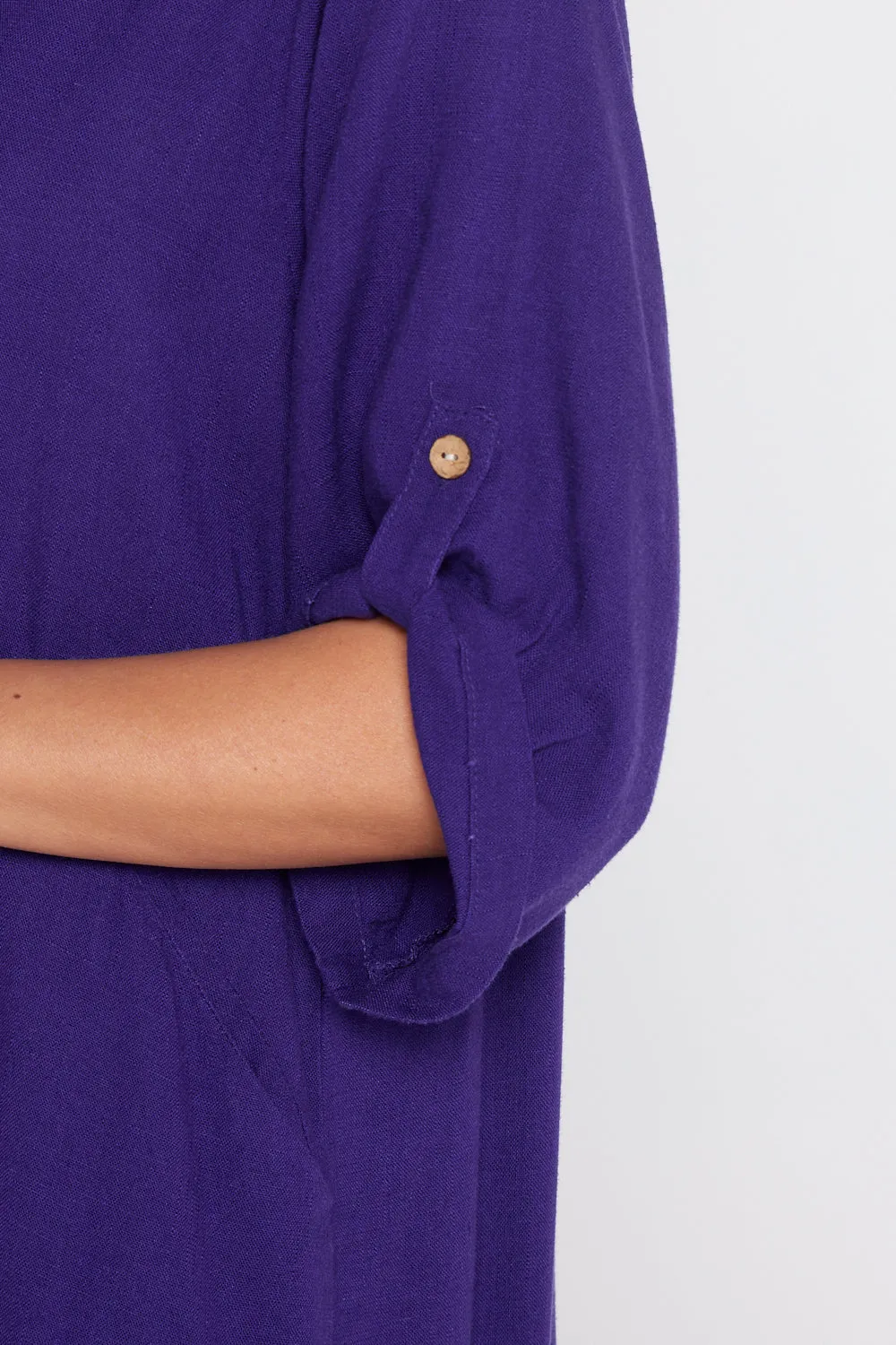 Maria Cotton & Linen Dress - Purple