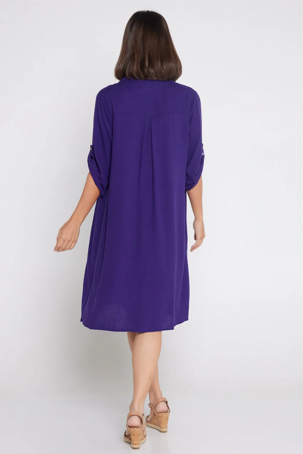 Maria Cotton & Linen Dress - Purple