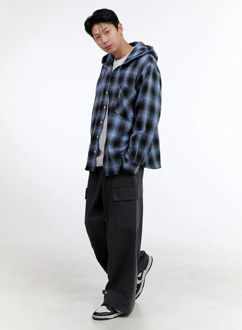 Men's Checkered Hooded Cotton Shirt IG428