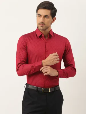 Mens Cotton Red & Navy Blue Self Design Formal Shirt - Sojanya