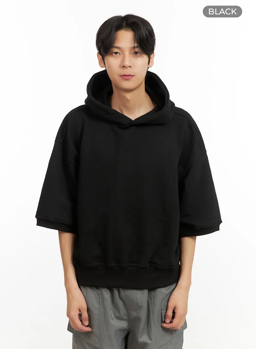 Men's Cozy Boxy Fit Hooded Sweatshirt (Black) IU405