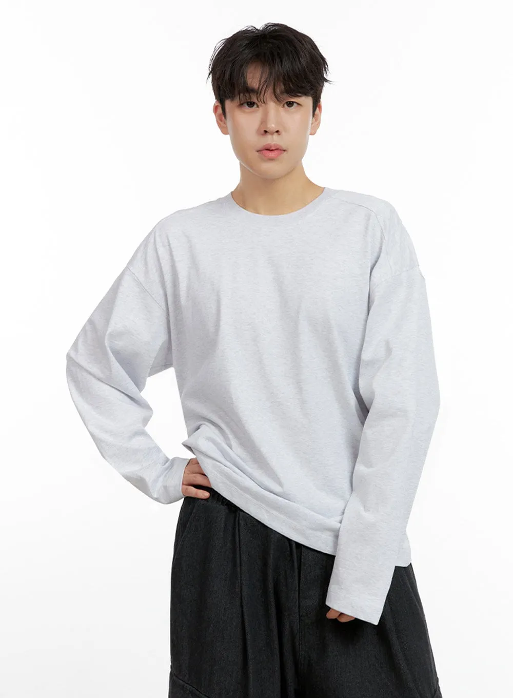 Men's Cozy Cotton Long Sleeve Oversize Tee IN422