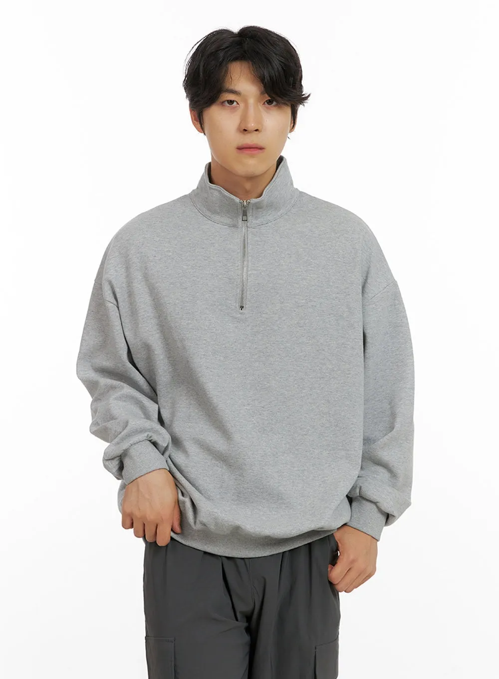 Men's Cozy Zip-Up Solid Sweatshirt (Gray) IG409