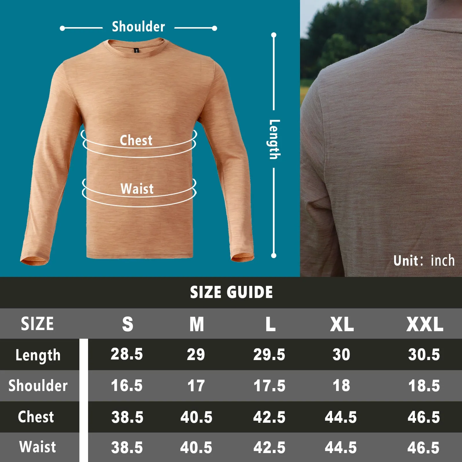 Men's Merino 160g Base Layer Top Mid Camel