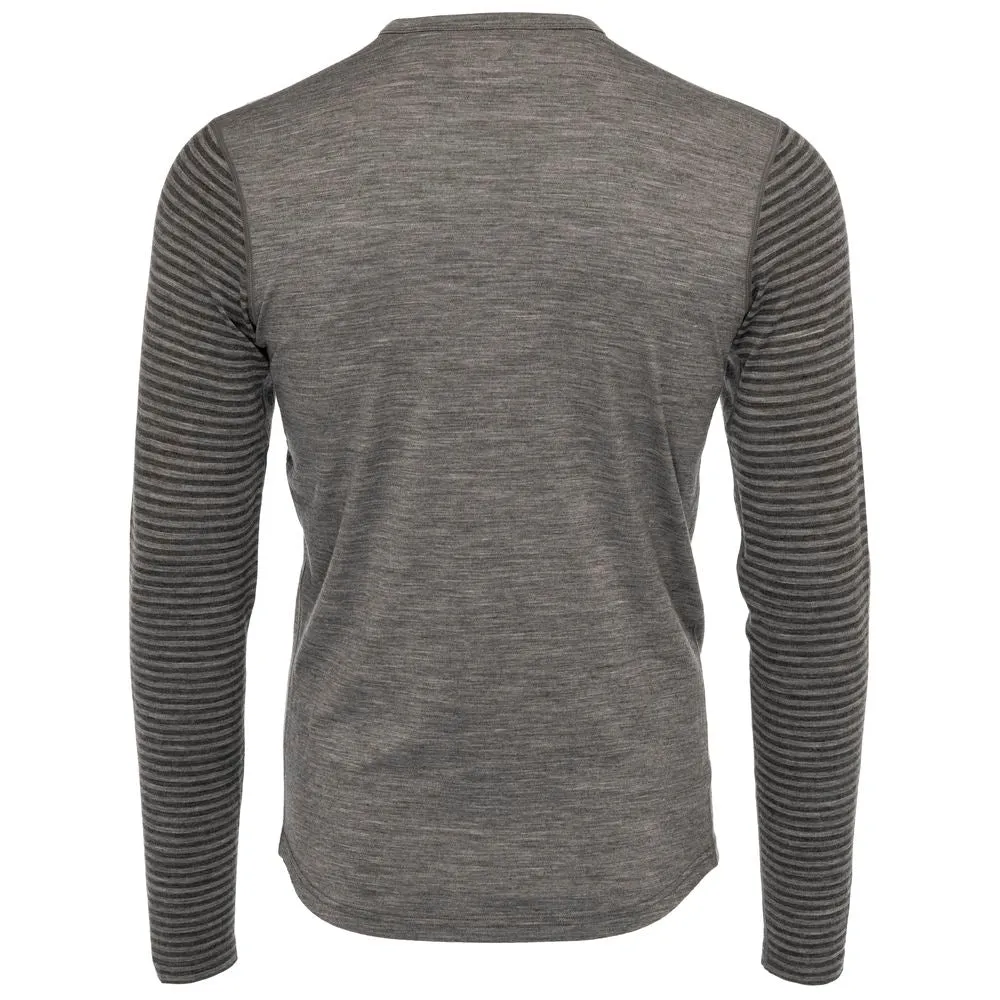 Mens Merino 180 Long Sleeve Crew (Stripe Charcoal/Smoke)