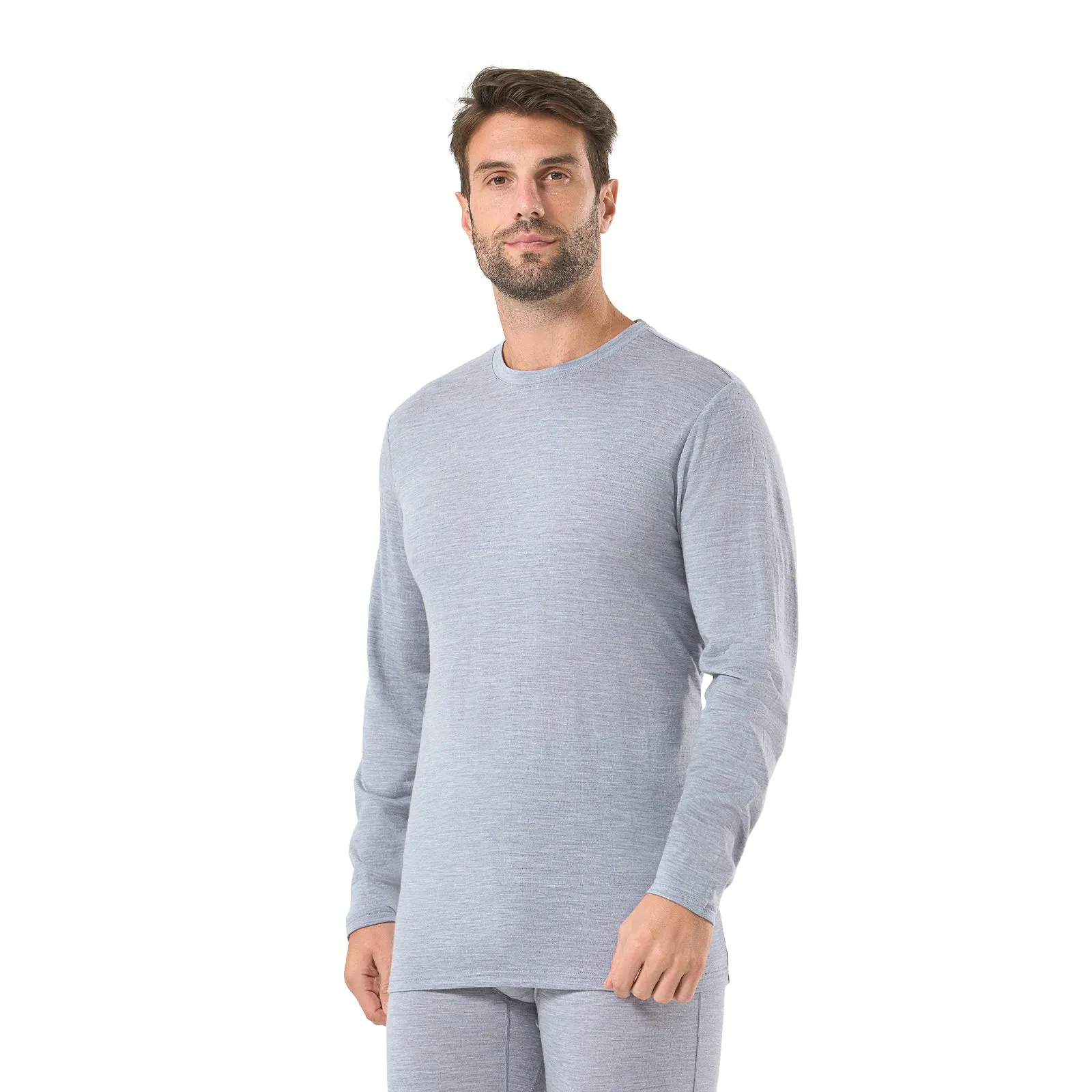 Men's Merino 200g Long Sleeve Crewe Thermal Top Grey Heather