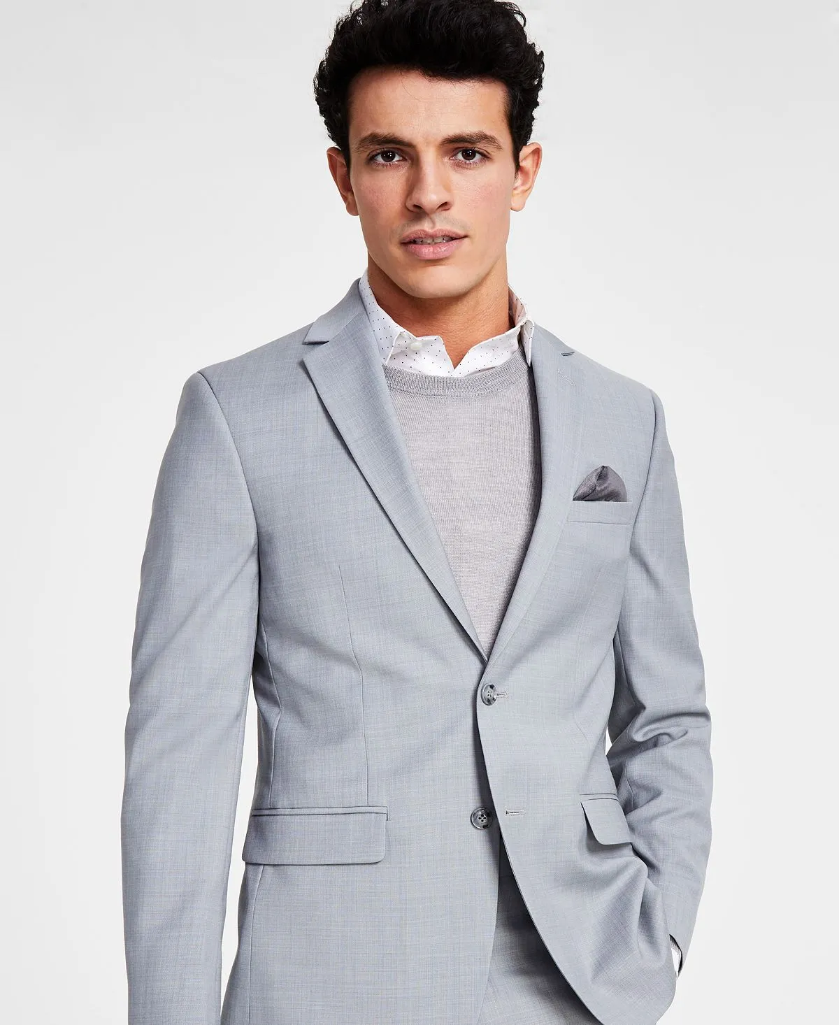 Men's Shark Skin Slim Fit Blazer Created for Macy's Bar III light gray