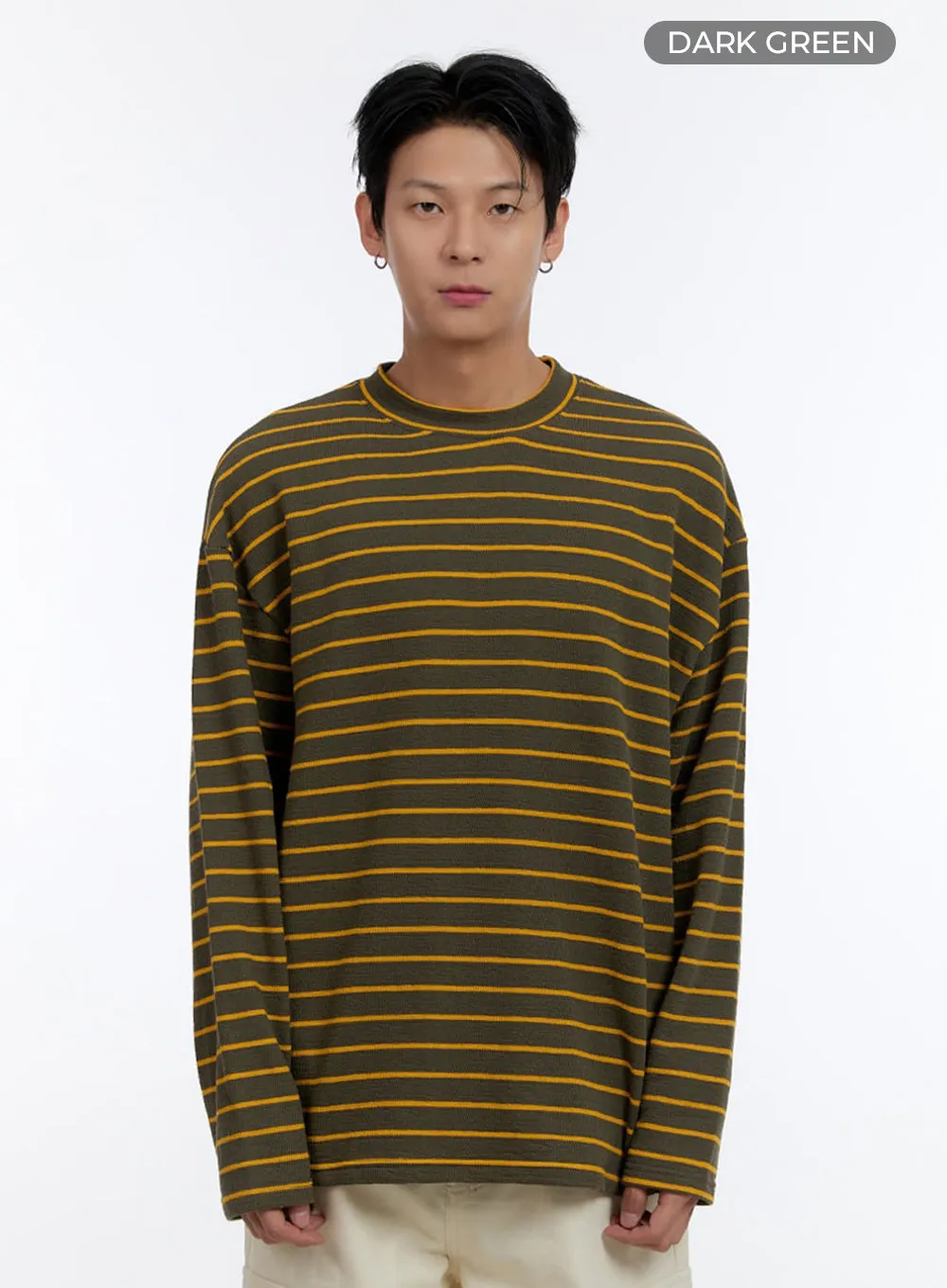 Men's Striped Round Neck Long Sleeve T-Shirt IO428