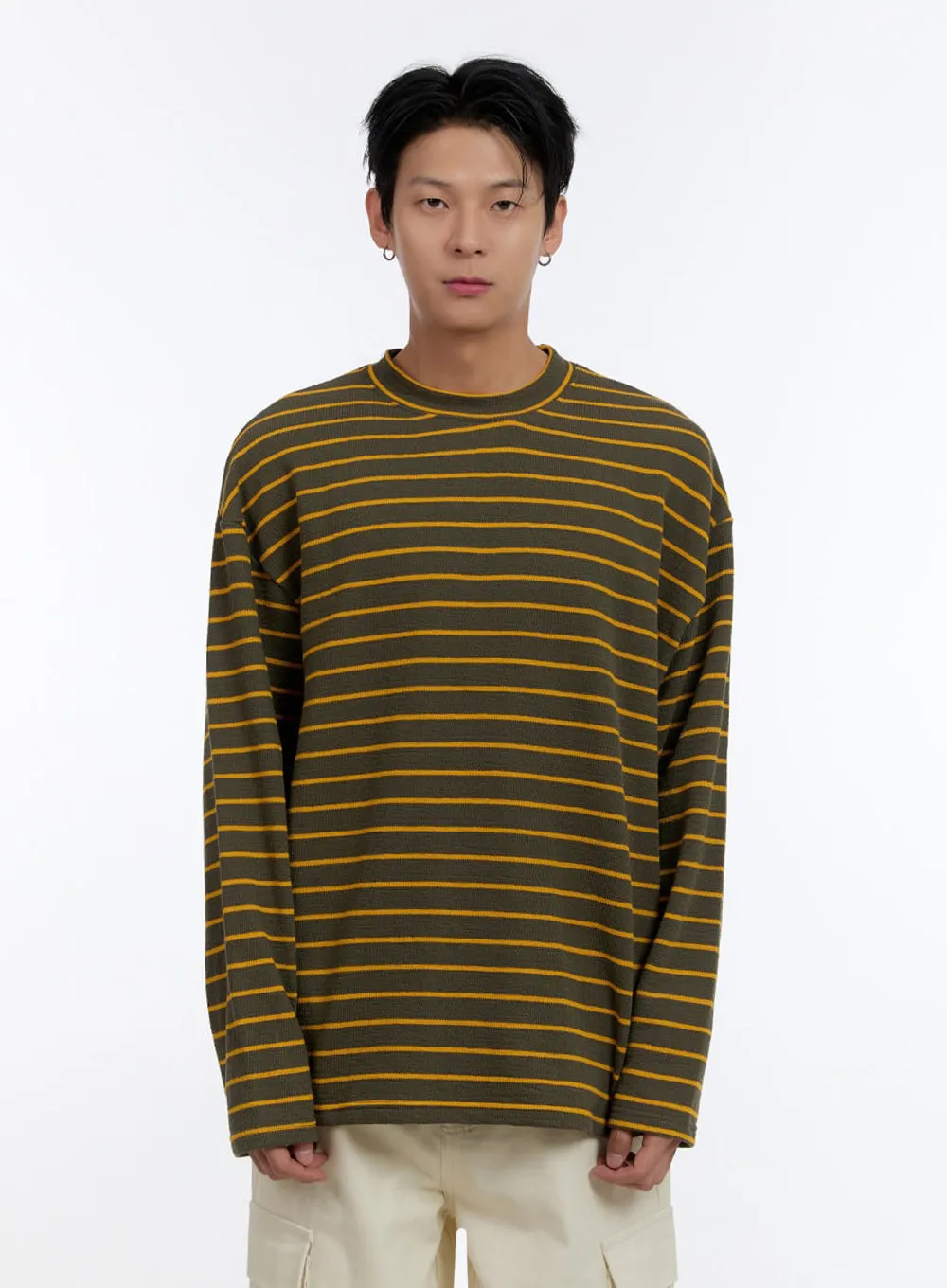 Men's Striped Round Neck Long Sleeve T-Shirt IO428