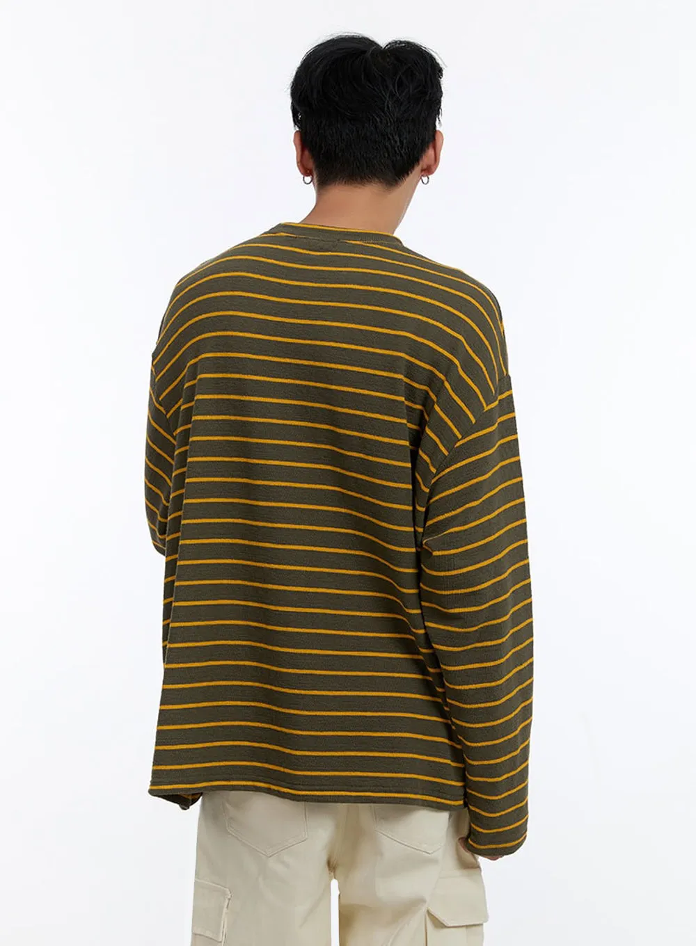 Men's Striped Round Neck Long Sleeve T-Shirt IO428