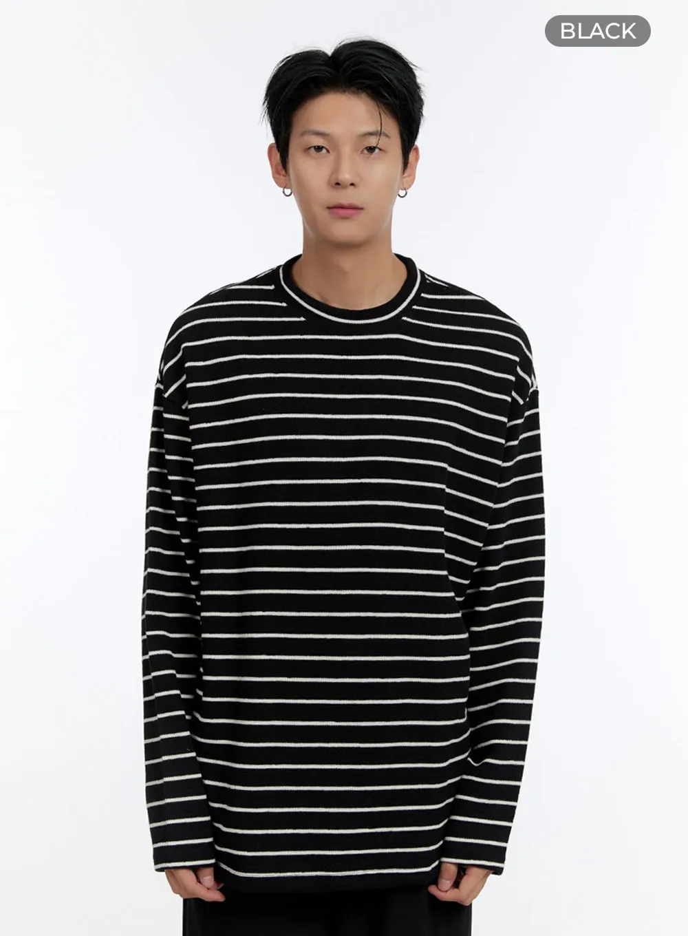 Men's Striped Round Neck Long Sleeve T-Shirt IO428