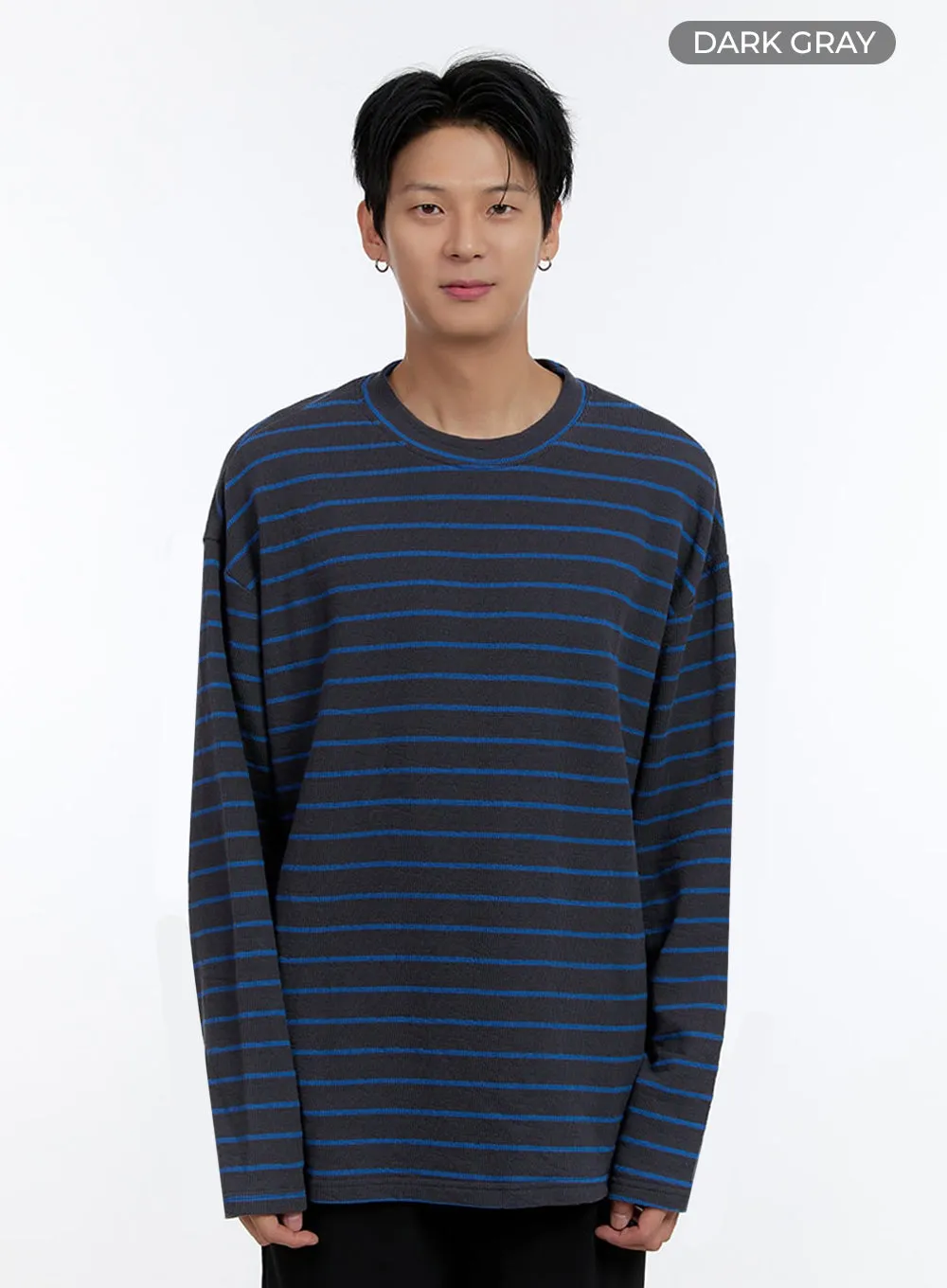 Men's Striped Round Neck Long Sleeve T-Shirt IO428