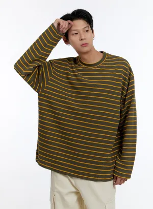 Men's Striped Round Neck Long Sleeve T-Shirt IO428