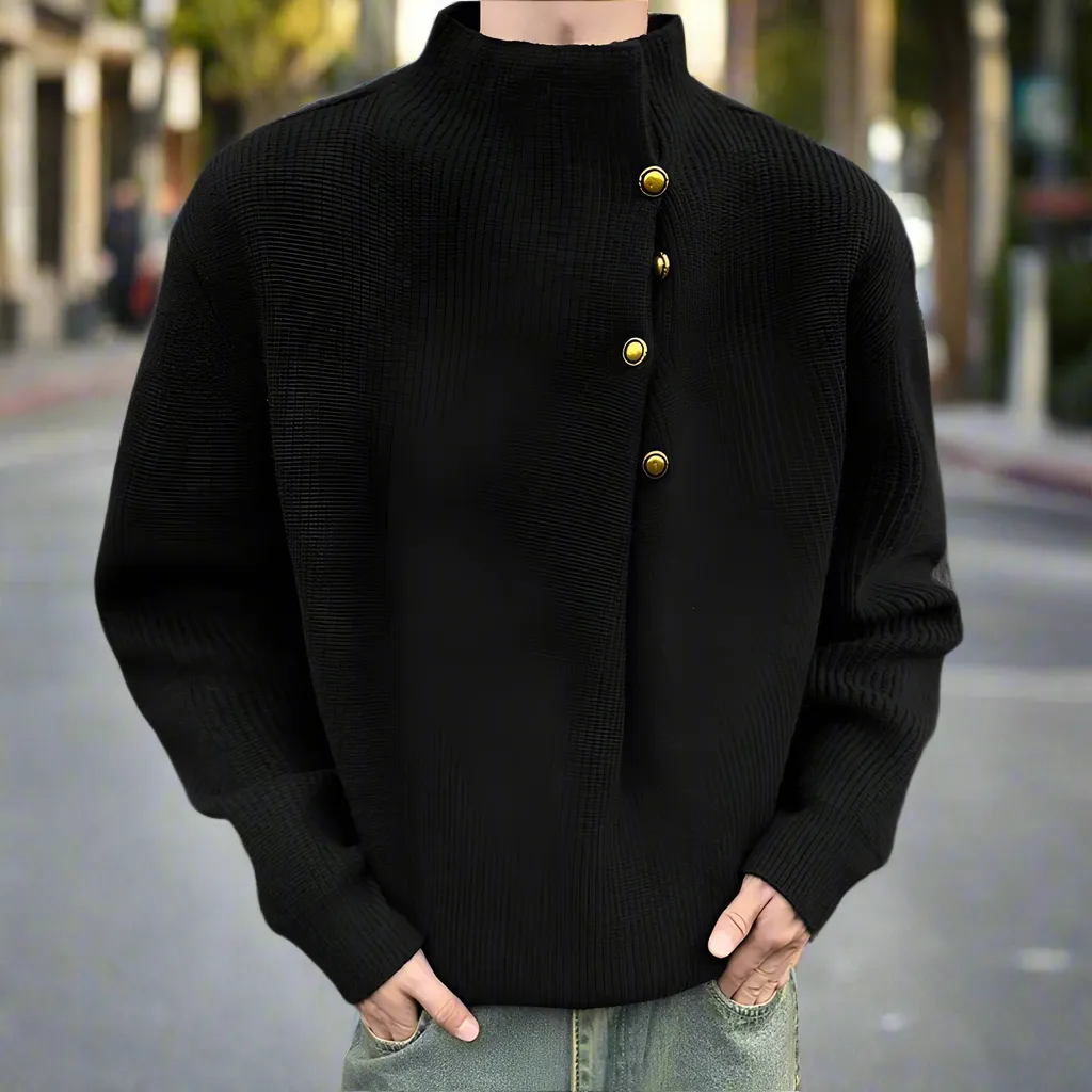 Mens Wrap Style Collar Sweater Wtih Button Details