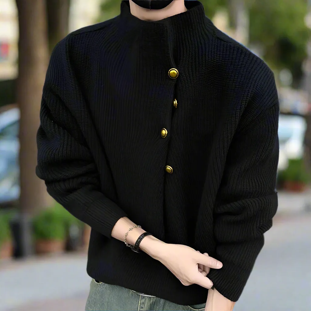 Mens Wrap Style Collar Sweater Wtih Button Details