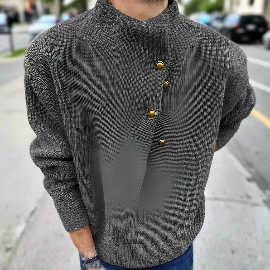 Mens Wrap Style Collar Sweater Wtih Button Details