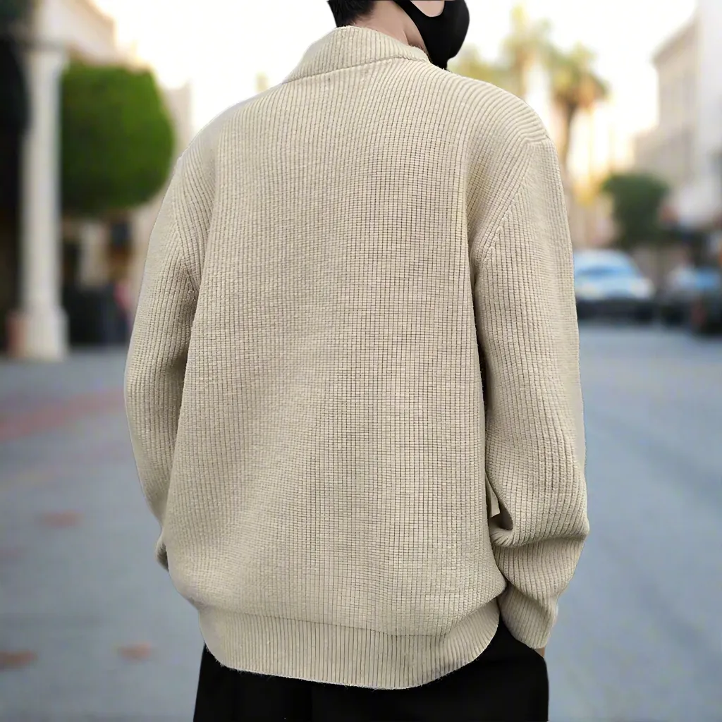 Mens Wrap Style Collar Sweater Wtih Button Details