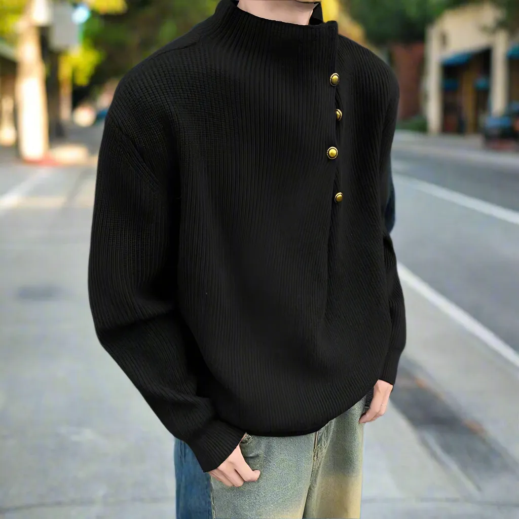 Mens Wrap Style Collar Sweater Wtih Button Details