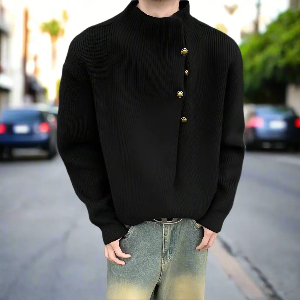 Mens Wrap Style Collar Sweater Wtih Button Details