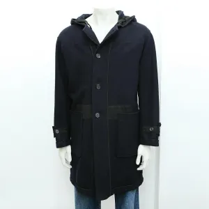 Navy Blue Hooded Overcoat With Detachable Sheep Fur Lining