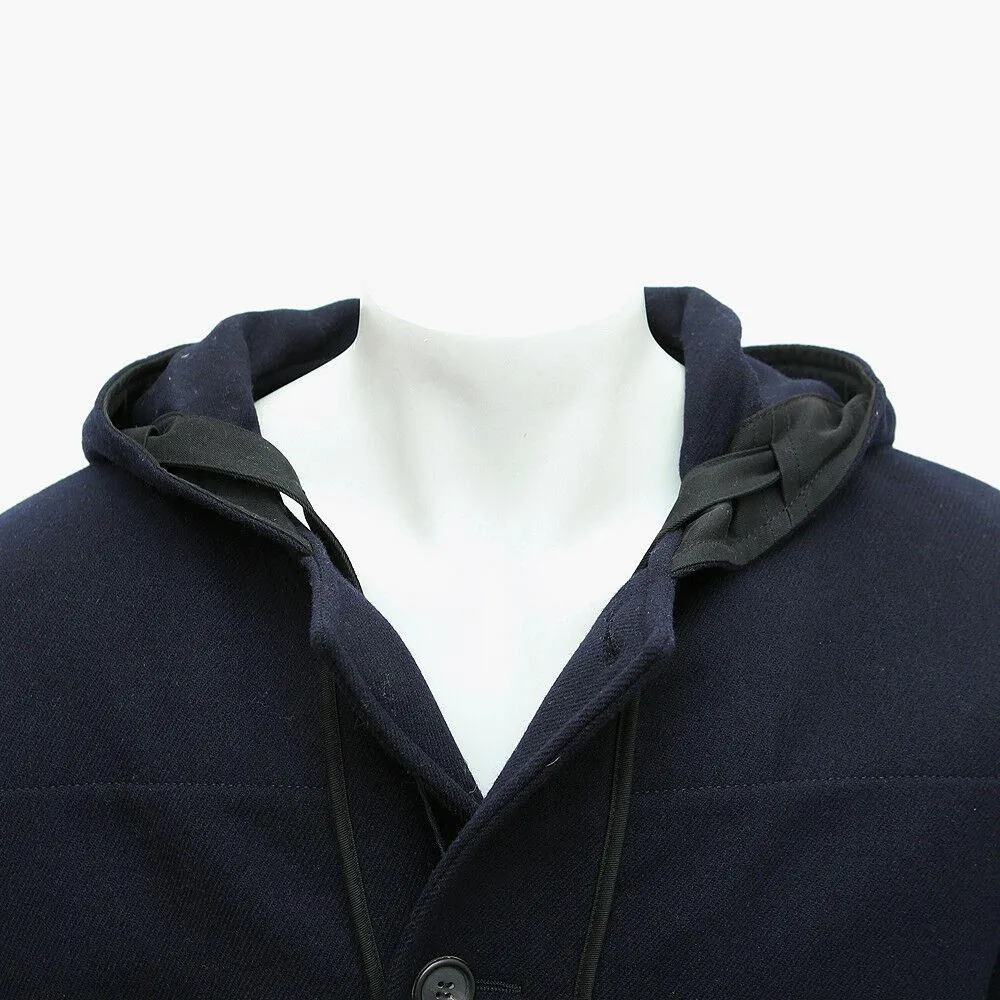 Navy Blue Hooded Overcoat With Detachable Sheep Fur Lining