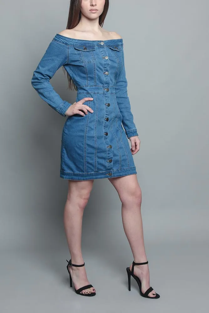 Off the Shoulder Denim Dress