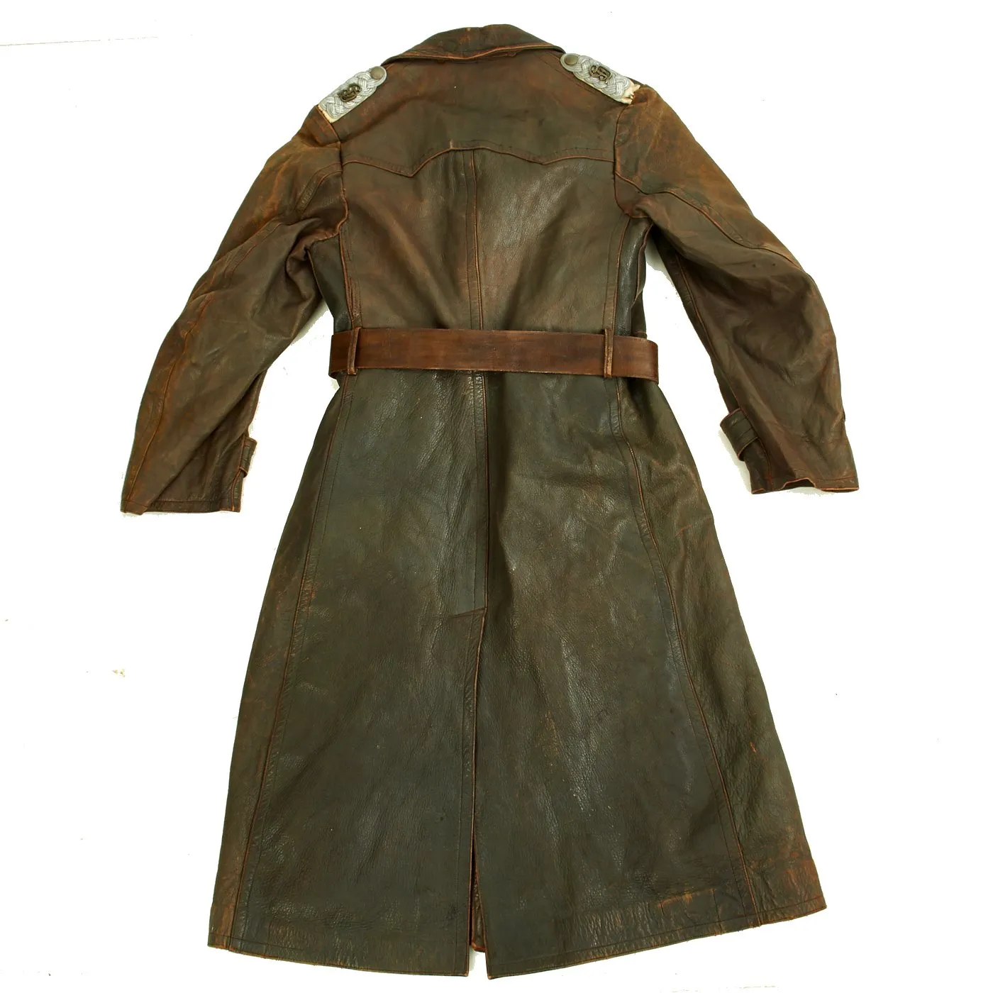 Original German WWII Infantry Major Leather Overcoat