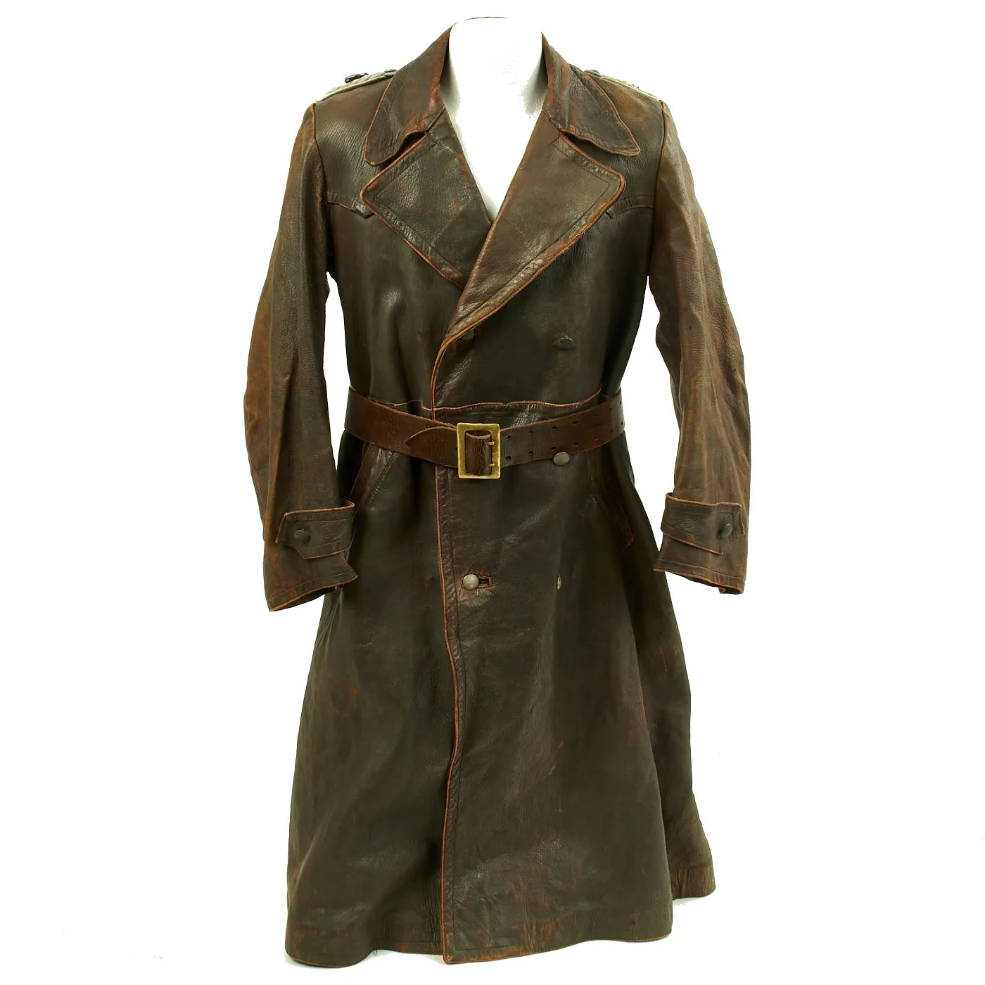 Original German WWII Infantry Major Leather Overcoat