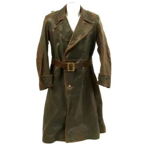 Original German WWII Infantry Major Leather Overcoat