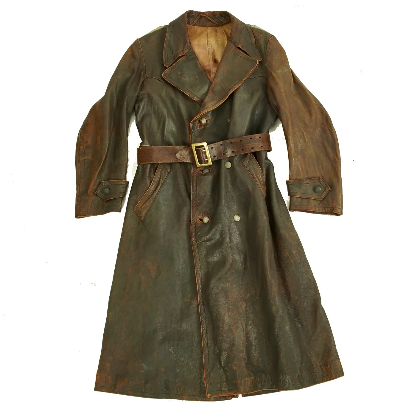 Original German WWII Infantry Major Leather Overcoat