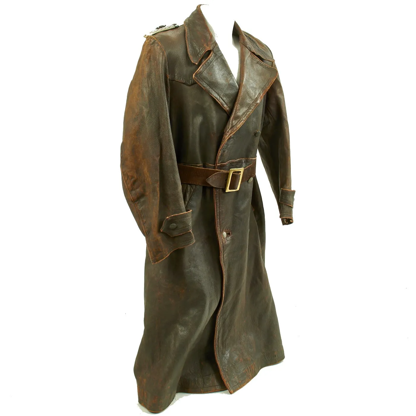 Original German WWII Infantry Major Leather Overcoat