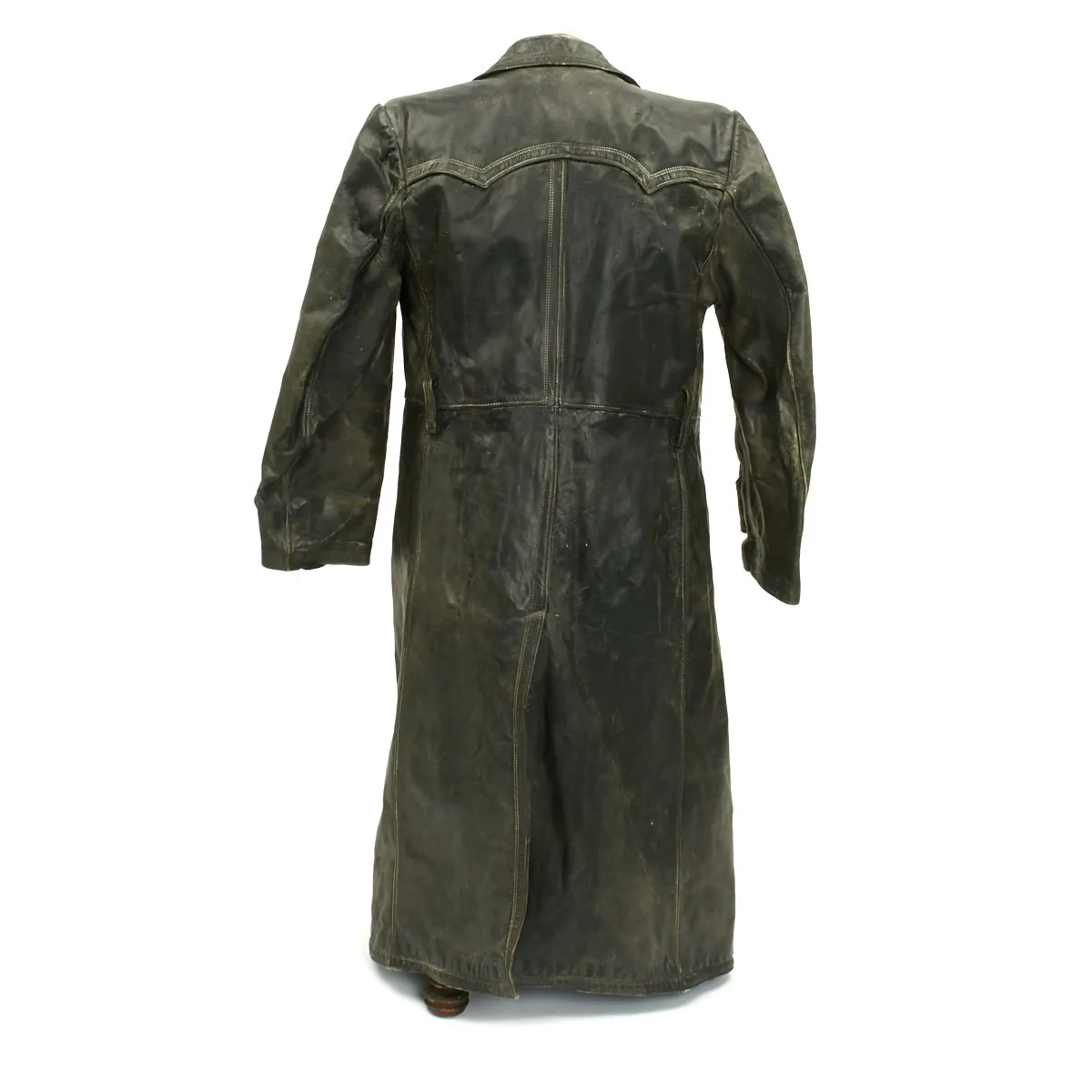 Original German WWII Officer Black Leather Greatcoat - Size 40