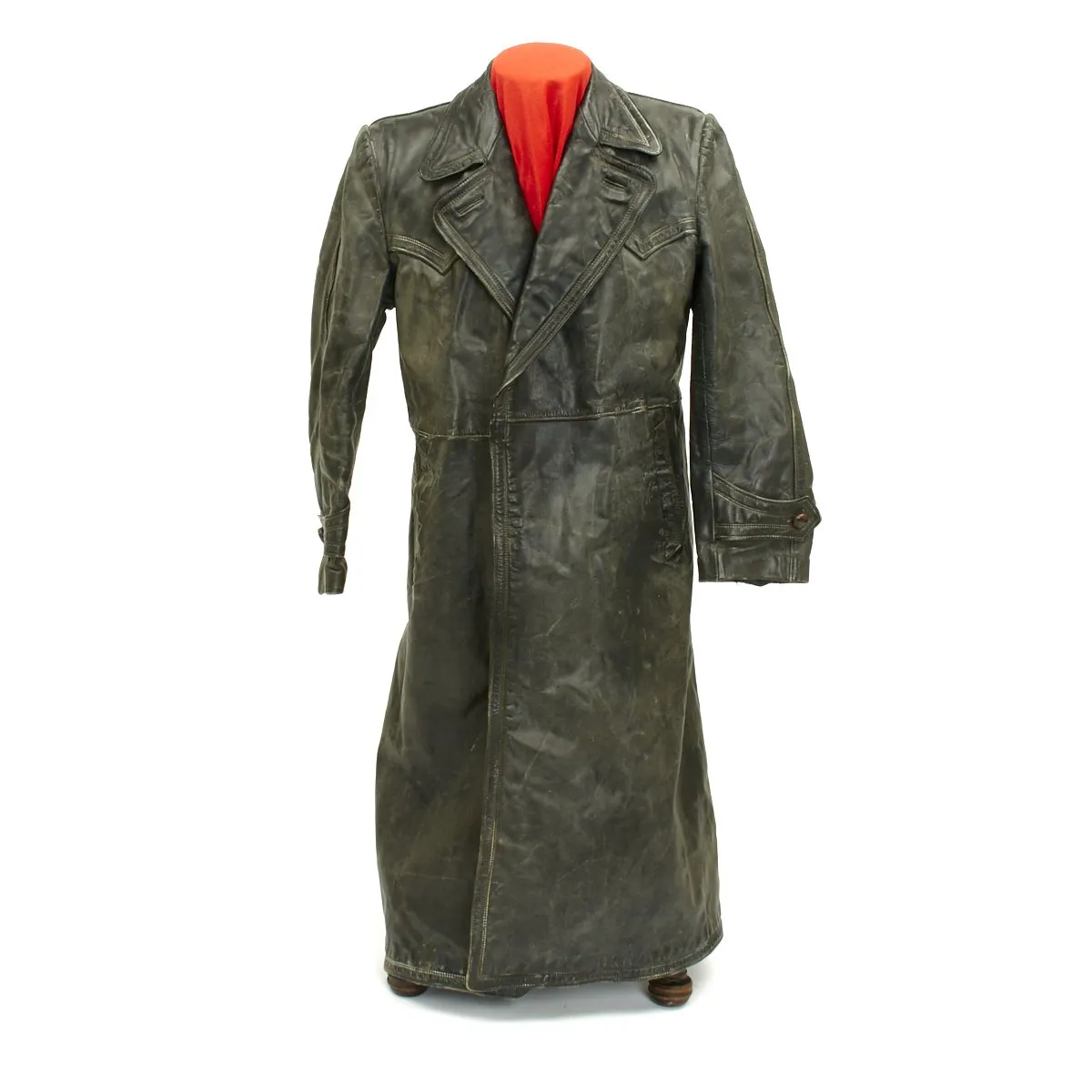 Original German WWII Officer Black Leather Greatcoat - Size 40