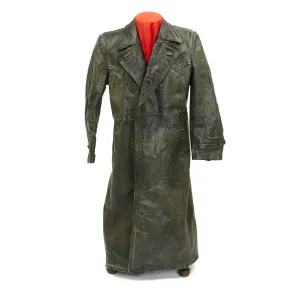 Original German WWII Officer Black Leather Greatcoat - Size 40