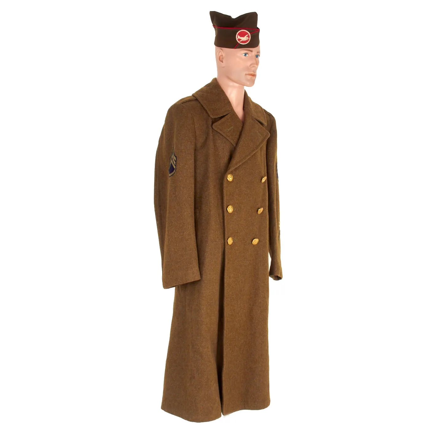 Original U.S. WWII 101st Airborne Division Melton Wool Overcoat and Overseas Cap - Size 38R