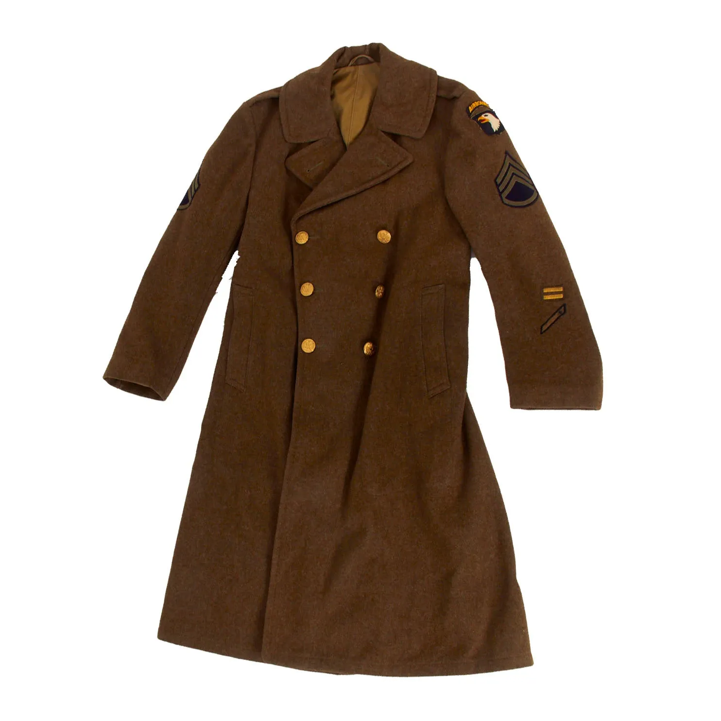 Original U.S. WWII 101st Airborne Division Melton Wool Overcoat and Overseas Cap - Size 38R