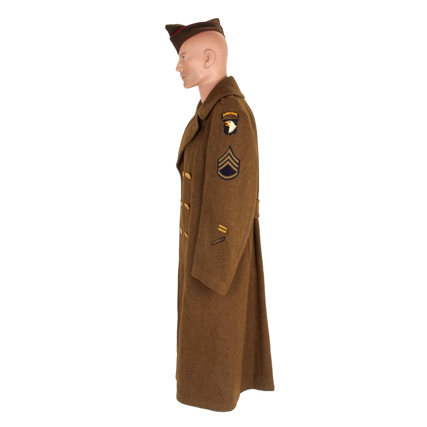 Original U.S. WWII 101st Airborne Division Melton Wool Overcoat and Overseas Cap - Size 38R