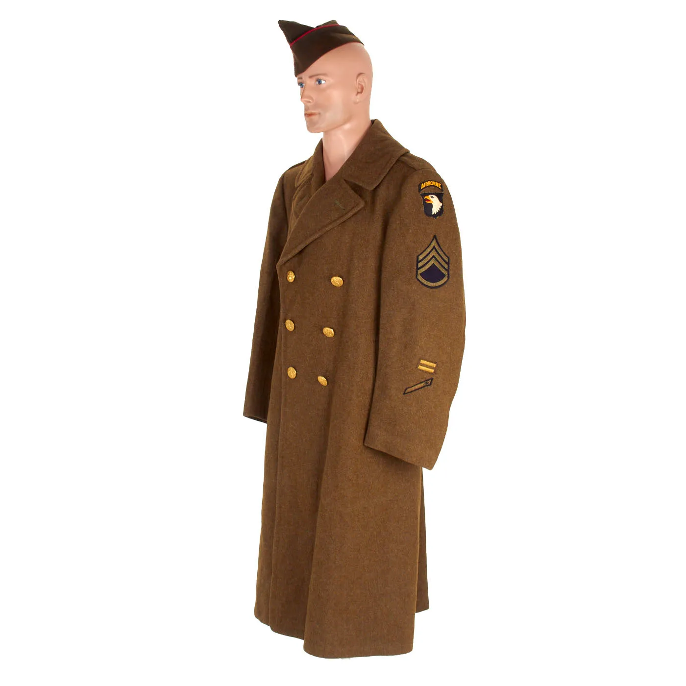 Original U.S. WWII 101st Airborne Division Melton Wool Overcoat and Overseas Cap - Size 38R