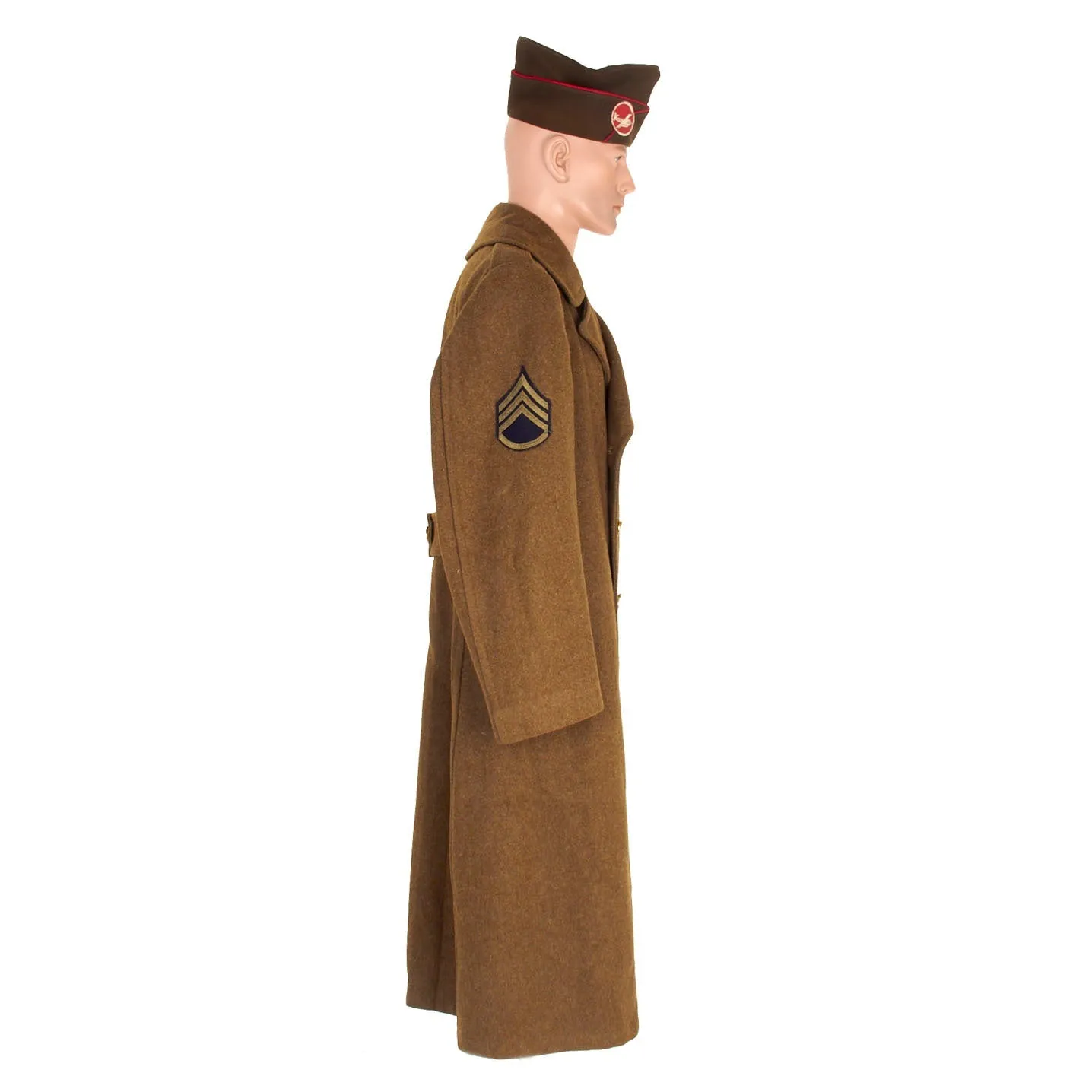 Original U.S. WWII 101st Airborne Division Melton Wool Overcoat and Overseas Cap - Size 38R