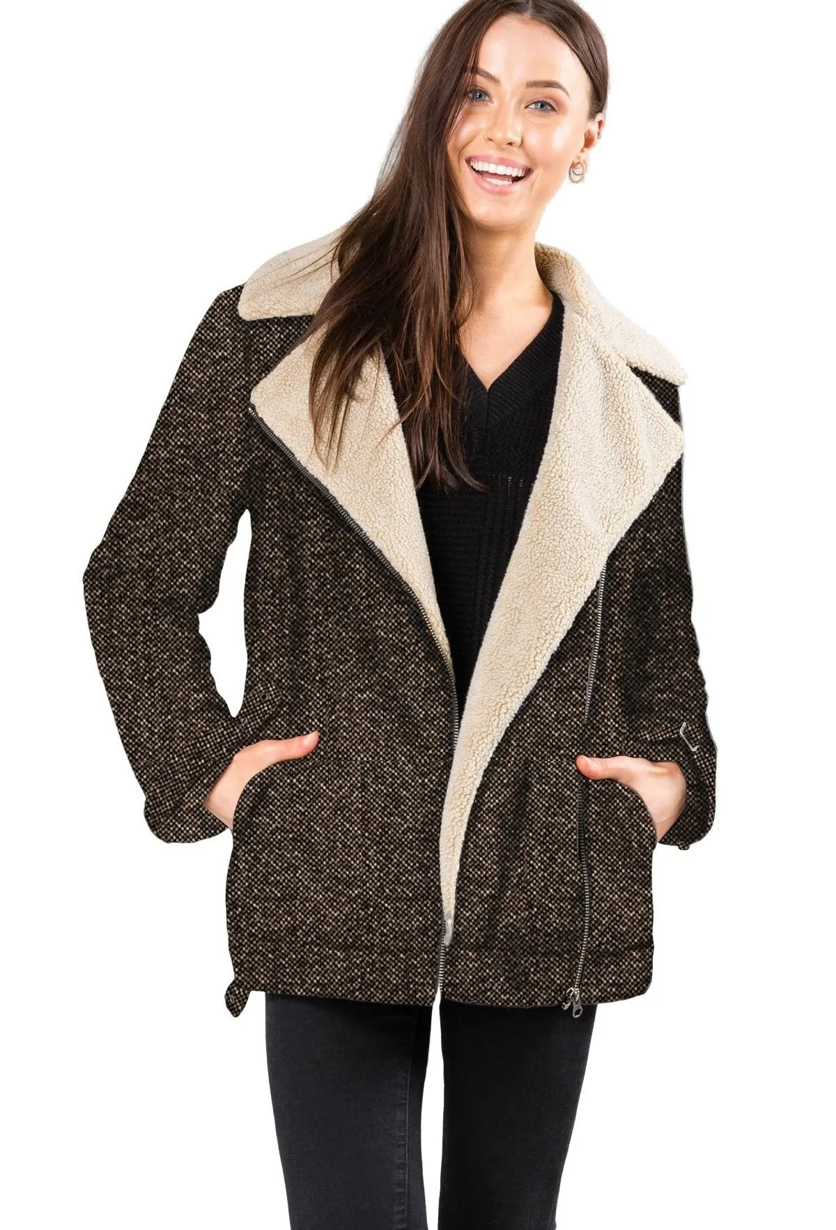 Out The Woods Sherpa Coat - Chestnut Brown