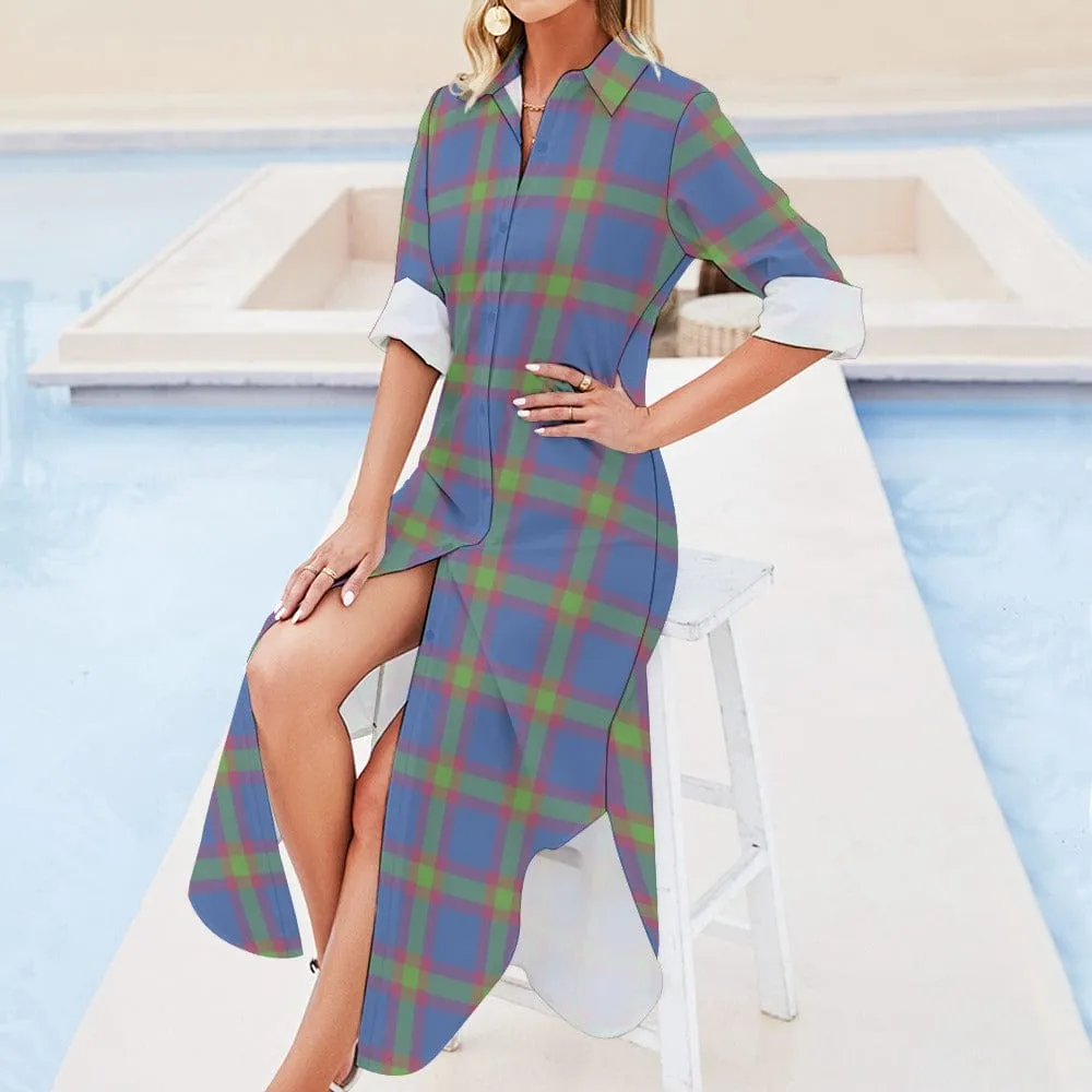 Plaid Desires Button Neck Long Sleeve Shirt Dress - 2 options