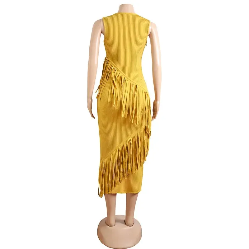 Pre Order:  Yellow Tassel Hip Wrap Bandage Dress