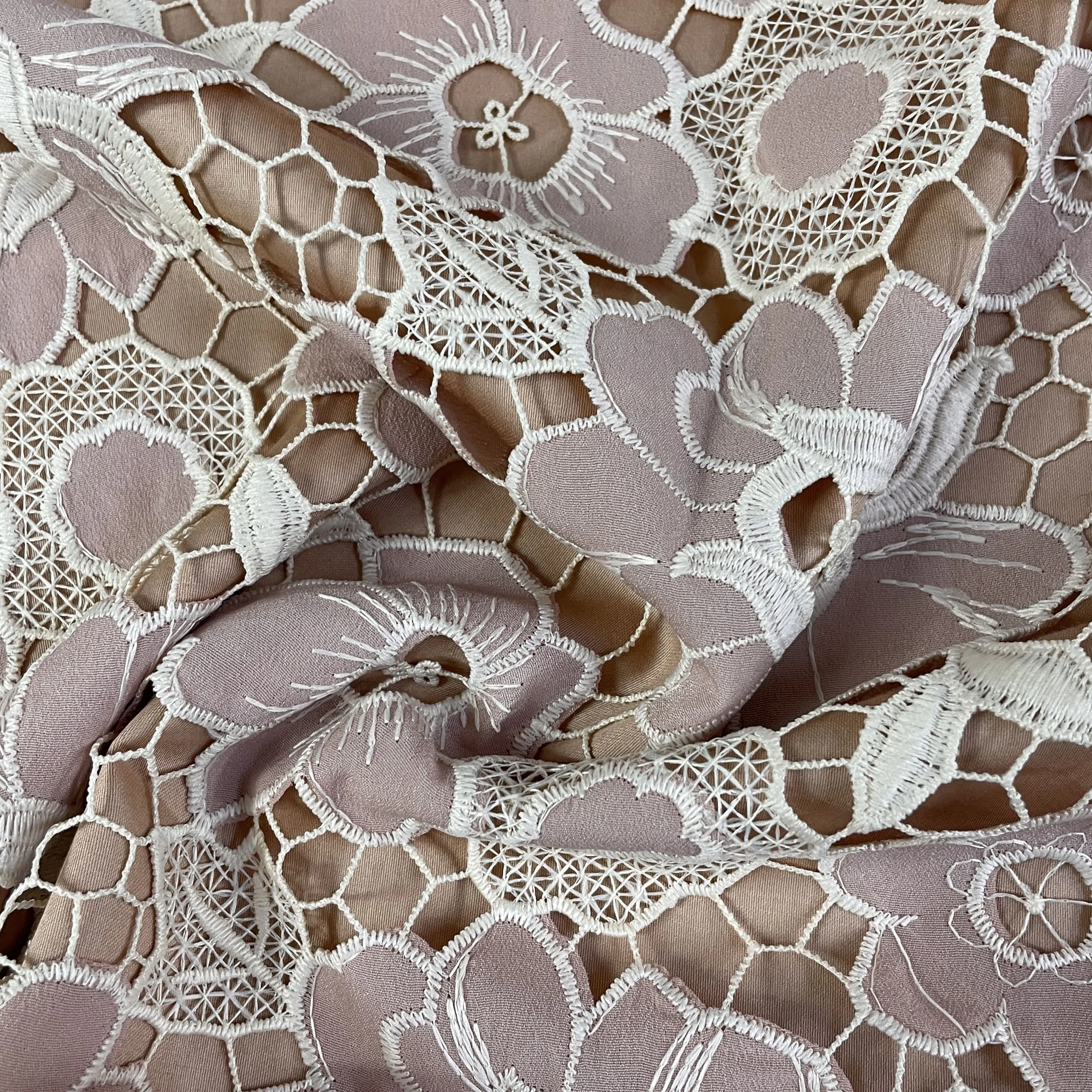 Premium Peach Floral Crepe Croshet Fabric