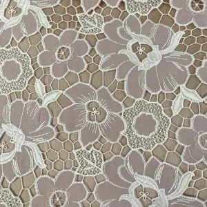 Premium Peach Floral Crepe Croshet Fabric