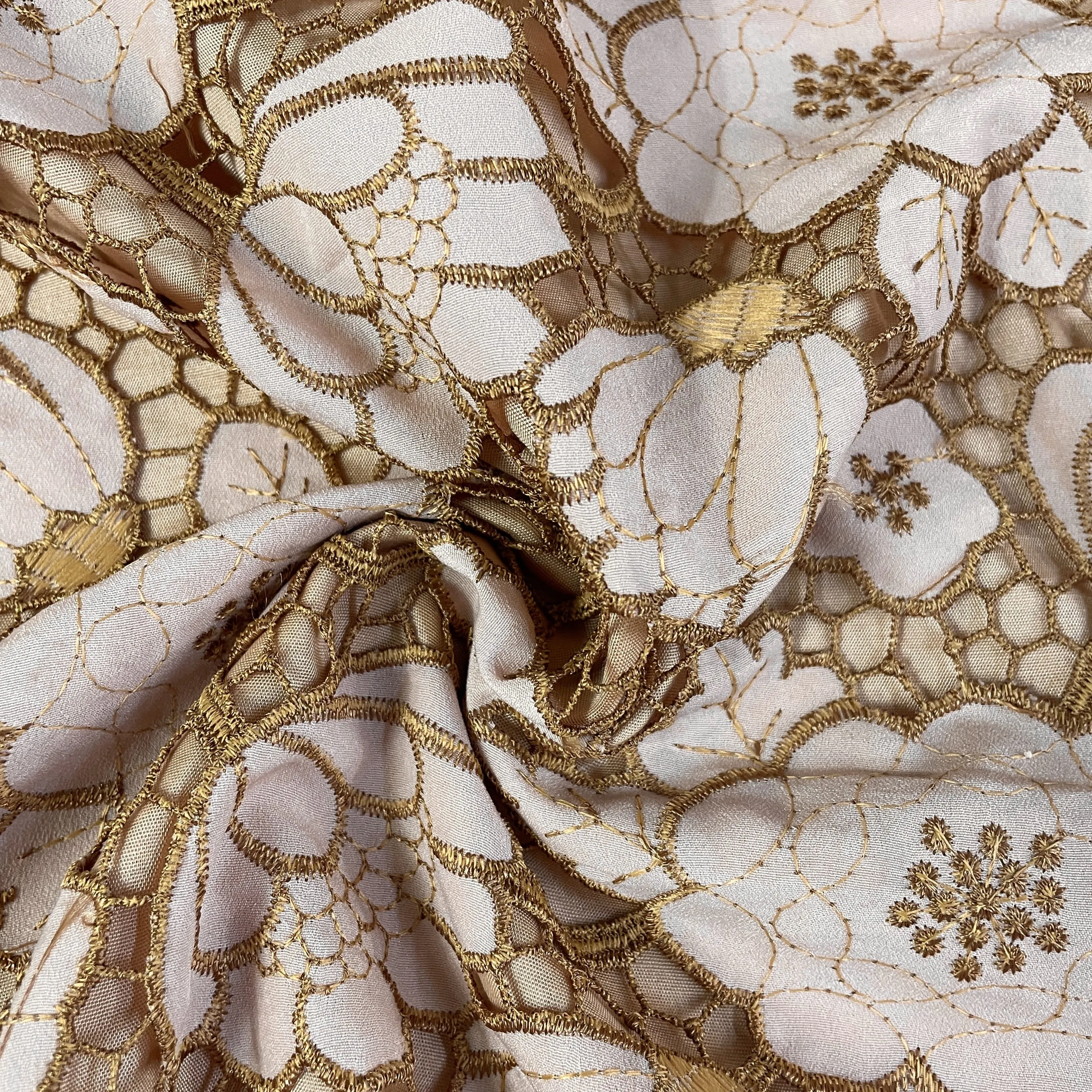 Premium Peach Floral Print Crepe Crochet Fabric